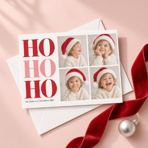 Ho Ho Ho Röd Rosa Fyra Foto Julkort