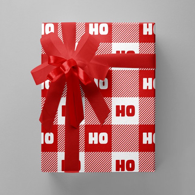 Ho Ho Ho Röd & Vit Chic Jul Buffalo Rutig Presentpapper (Ho Ho Ho Red & White Chic Christmas Buffalo Plaid Wrapping Paper)