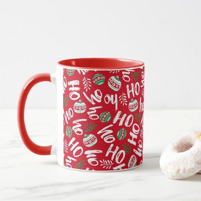 Ho Ho Ho Röda & Gröna Julgranskulor Ljust Röda Mugg (Med munk)