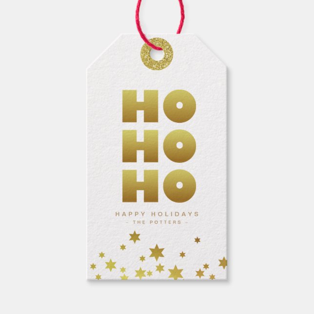 Ho Ho Ho | Roligt Jul White & Guld Mini Presentetikett (Framsidan)