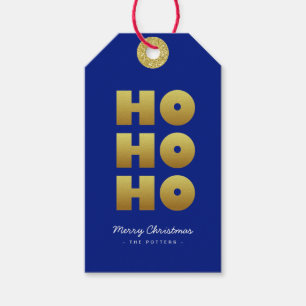 Ho Ho Ho Roligt Julblått och Guld Presentetikett
