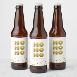 Ho Ho Ho | Roligt Julvit och Guld Ölflaska Etikett