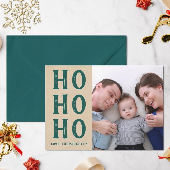 HO HO HO | Rustic Kraft-julfotfoto Helgdag Julkort (Skapare uppladdad)