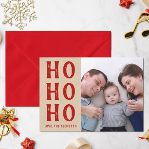 HO HO HO Rustic Kraft-julfotfoto Helgdag Julkort