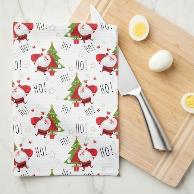 Ho Ho Ho Santa and Julgranar Kitchen Towel Kökshandduk (Vikt i Fjärdedel)