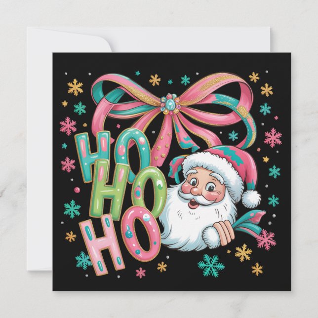 Ho Ho Ho Santa Coquette Bow Retro Jul Fest Julkort (Framsida)