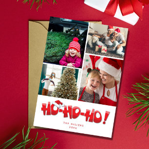 Ho Ho Ho Santa Family Photo Collage jul Julkort