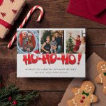 Ho Ho Ho Santa Family Photo Collage jul Julkort<br><div class="desc">Ett modernt julhälsningskort för tre fotofamiljer i en söt "Ho Ho Ho"-tomten inspirerade till design. Lägg till foton,  önskemål och namn. Det här helgdag-kortet för julfoto går tillbaka till mönster på baksidan.</div>