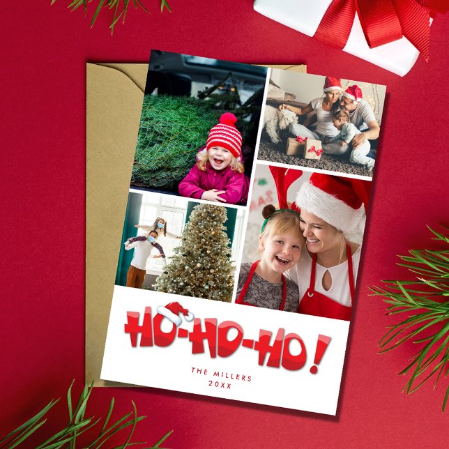 Ho Ho Ho Santa Family Photo Collage jul Julkort (Ho Ho Ho Santa Family Photo Collage Christmas Holiday Card)