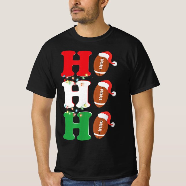 Ho Ho Ho Santa Hat American Football Roligt jul T Shirt (Framsida)