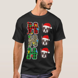 HO-HO-HO Santa Hat Boston Terrier Leopard Christma T Shirt