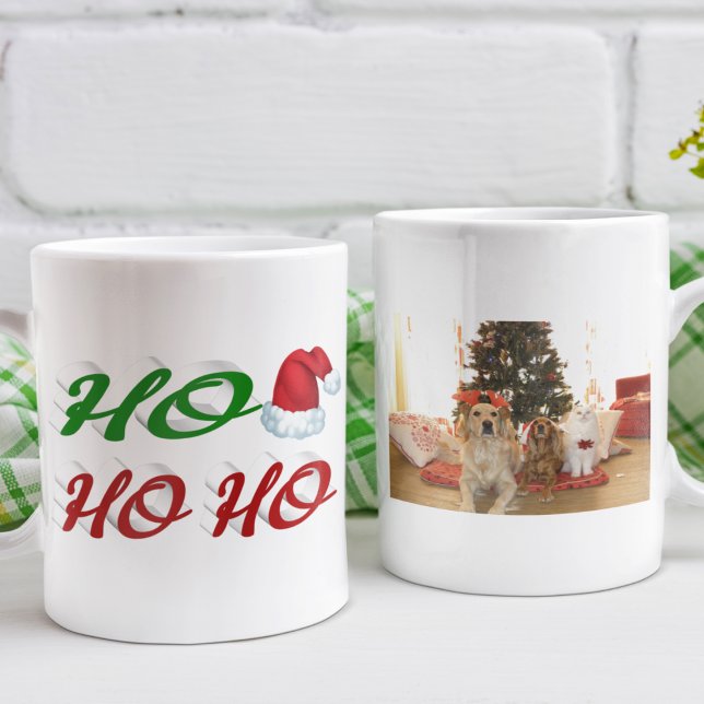 Ho Ho Ho Santa Hat-fotoskript för julfoto Kaffemugg (Skapare uppladdad)