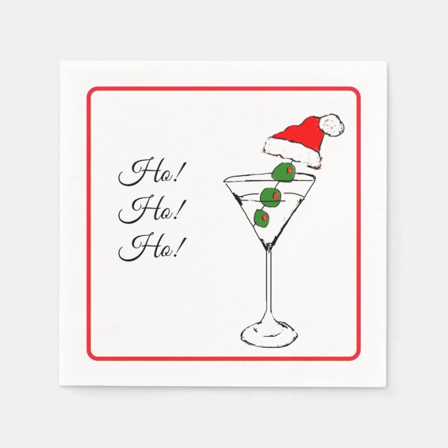 Ho Ho Ho Santa hat martini glass cocktail napkin Pappersservett (Framsidan)