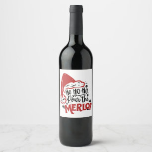 Ho Ho Ho Santa Hat Merlot Roligt Vin Vinflaska Etikett