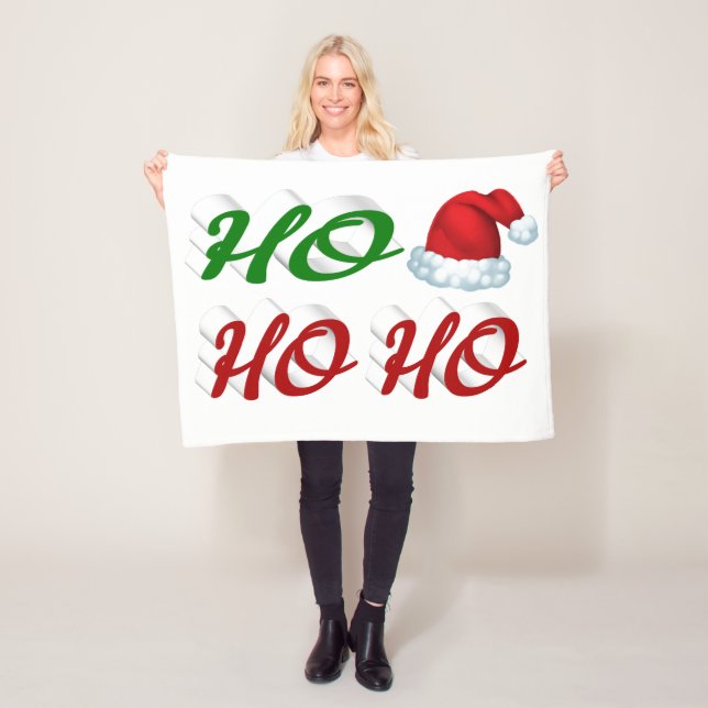 Ho Ho Ho Santa Hat-skript med röd grönt Fleecefilt (På plats)