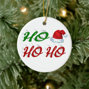 Ho Ho Ho Santa Hat-skript med röd grönt Julgransprydnad Keramik
