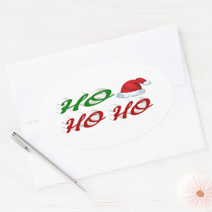Ho Ho Ho Santa Hat-skript med röd grönt Ovalt Klistermärke