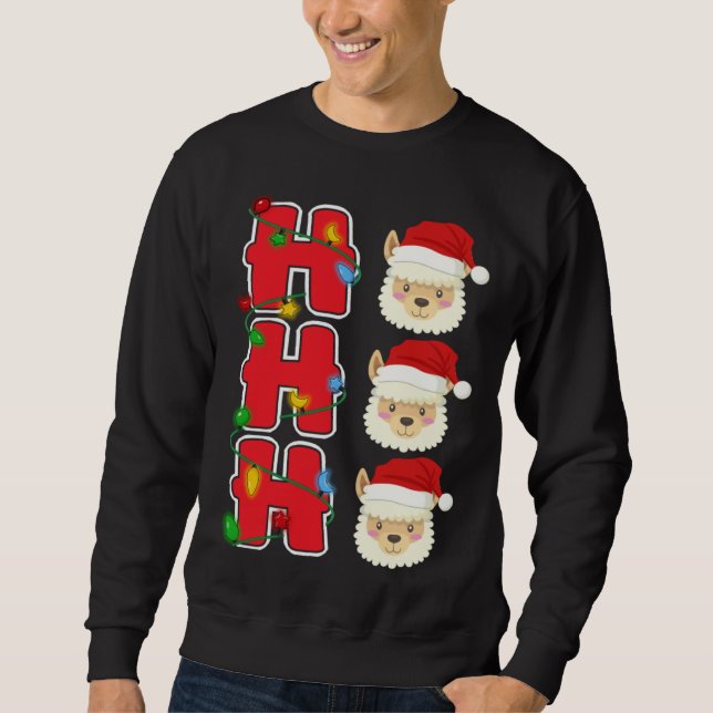Ho Ho Ho Santa Llama Christmas Lång Ärmad Tröja (Framsida)