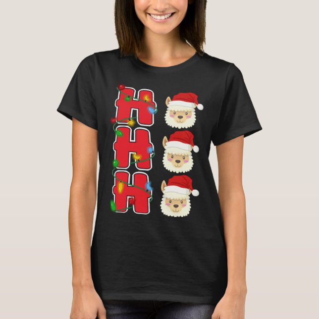 Ho Ho Ho Santa Llama Christmas T Shirt (Framsida)