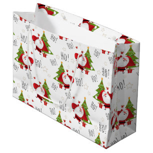 Ho Ho Ho Santa och Julgranar Large Gift Bag
