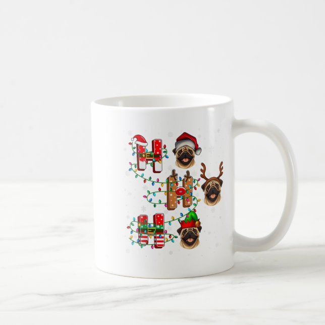 Ho Ho Ho Santa Reindeer Hat Elf Matching Pug Julaf Kaffemugg (Höger)