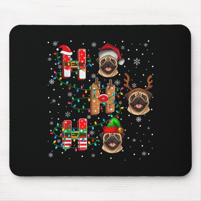 Ho Ho Ho Santa Reindeer Hat Elf Matching Pug Julaf Musmatta (Framsidan)