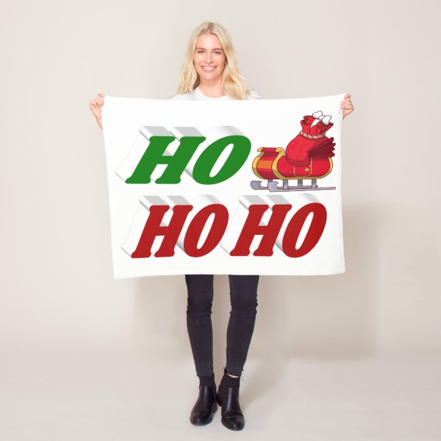Ho Ho Ho Santa Sleigh-jultypografi Fleecefilt (På plats)
