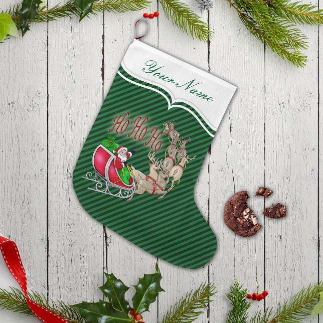 Ho Ho Ho Santa Sleigh Reindeer Personlig Liten Julstrumpa (Personalize with your name!)