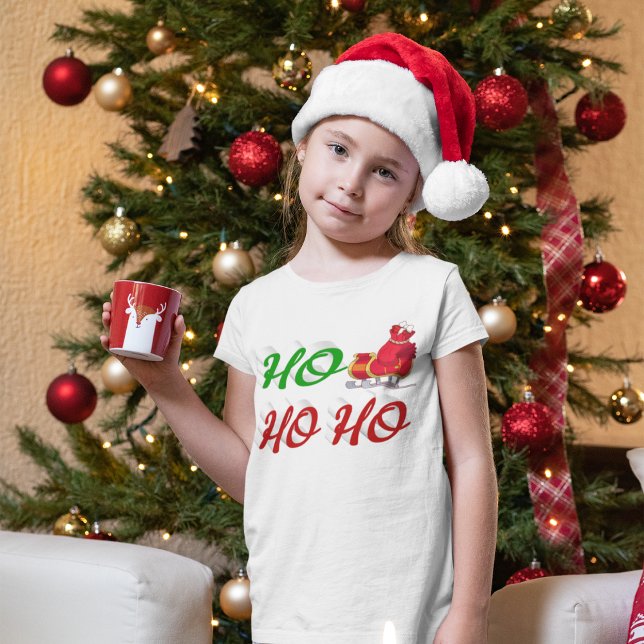 Ho Ho Ho Santa Sleigh-skript för röd grönt vid jul T Shirt (Skapare uppladdad)