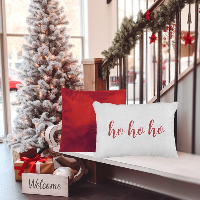 Ho Ho Ho Scripted Red and White jul Prydnadskudde (Ho Ho Ho Scripted Red and White Christmas Accent Pillow)