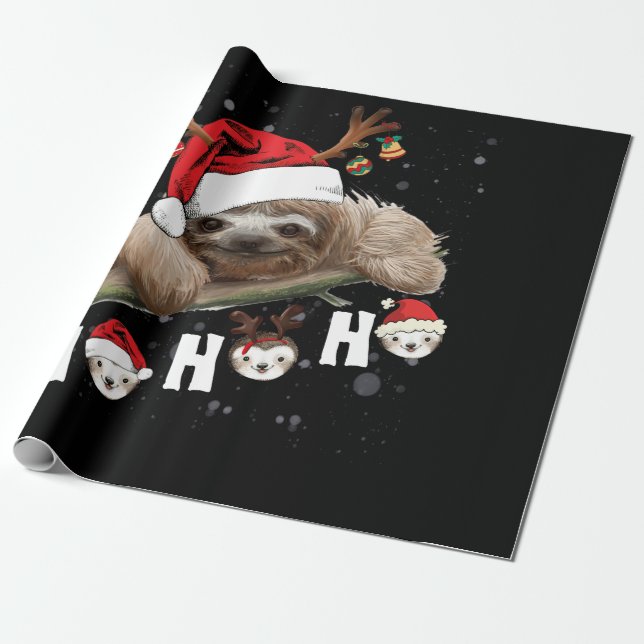 Ho Ho Ho Sloth jultomten Hat Reindeer Presentpapper (Utrullad)