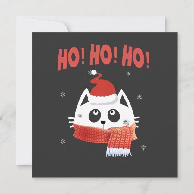 Ho Ho Ho Söt Katt Jul Tomte Hatt Ho Cubed Matchand Inbjudningar (Framsida)