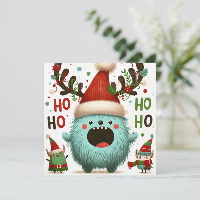 HO HO HO söta ludna tomte alver Julkort (Stående Fram)