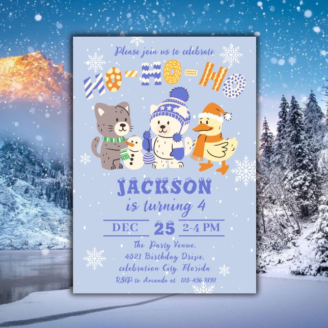 Ho Ho Ho söta vinterdjur jul födelsedag Inbjudningar (Skapare uppladdad)