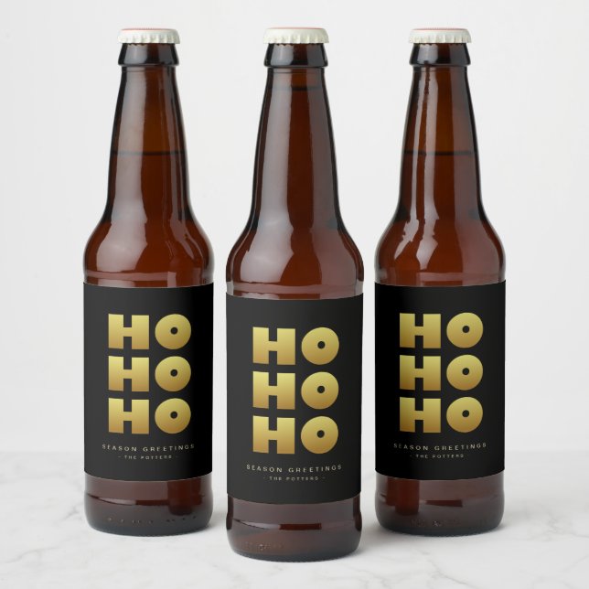Ho Ho Ho | Svart jul och Guld Beer Bot Ölflaska Etikett (Flaskor)