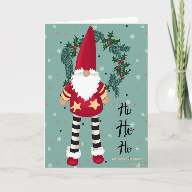 HO HO HO Tomte är här. Kan anpassas Helgkort (Framsida)