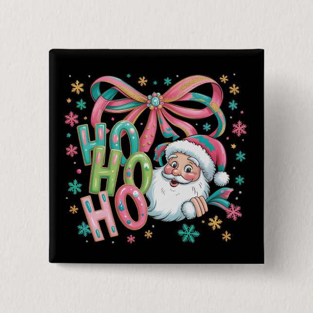 Ho Ho Ho Tomte Coquette Bow Retro Jul Festiv Knapp (Framsida)