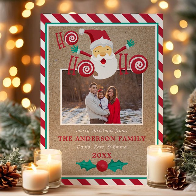 Ho Ho Ho Tomte Jul Pepparmynta Foto  Julkort (Skapare uppladdad)