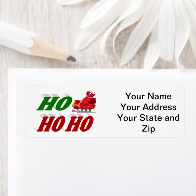 Ho Ho Ho Tomte Släd Jul typografi Returadress Etikett (Insitu)