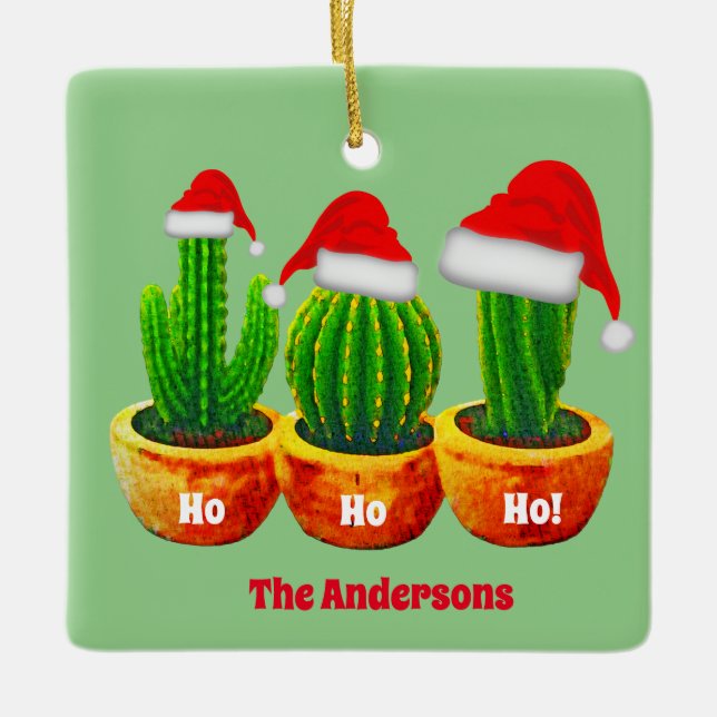 Ho Ho Ho Tre Kaktus Julgransprydnad Anpassad Keramik (Framsida)