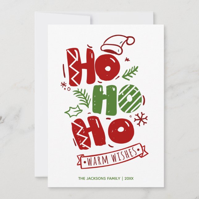 Ho Ho Ho typografi Röd Grön Jul  Julkort (Framsida)