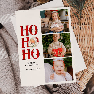 Ho Ho Ho Vintage Santa 3 Photo Flat Helgdag Card Julkort