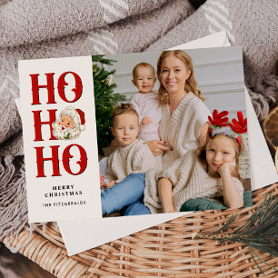 Ho Ho Ho Vintage Santa Photo Flat Helgdag Card Julkort