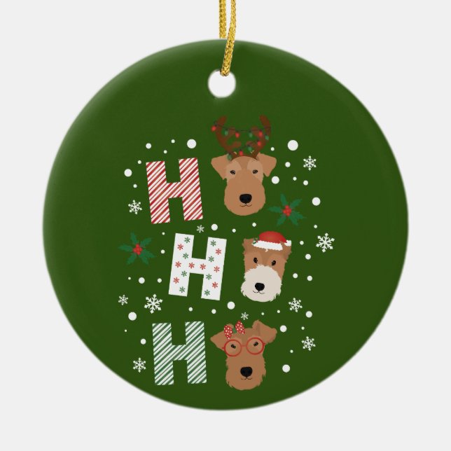 Ho Ho Ho Welsh Terrier God jul Julgransprydnad Keramik (Framsidan)
