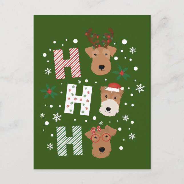 Ho Ho Ho Welsh Terrier God Jul Vykort (Framsida)