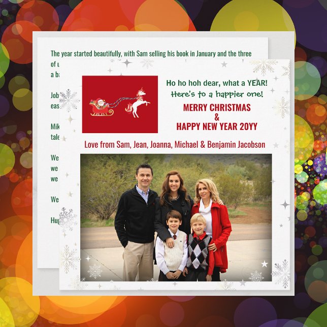 Ho Ho Hoh Kära Funny Santa Unicorn Photo Brev Julkort (Funny Cute Unicorn Santa Sleigh Oh Deer What a Year Merry Christmas Happy New Year 1 Photo Letter)