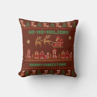Ho-Ho-Holiday Stickad Jul Santa Släd Jul Kudde