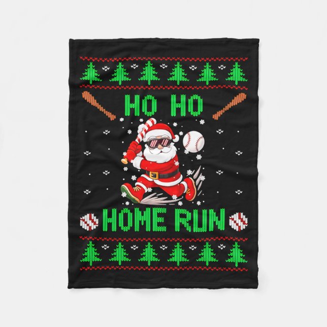 Ho Ho Home Run Baseball Christmas Santa Ugly Xmas  Fleecefilt (Framsidan)