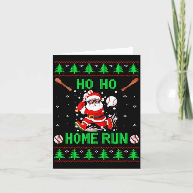 Ho Ho Home Run Baseball Christmas Santa Ugly Xmas  Kort (Framsida)