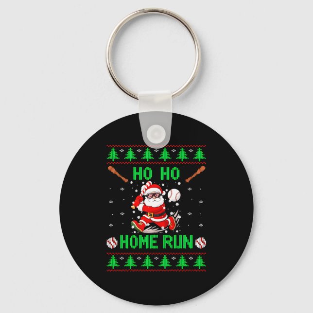 Ho Ho Home Run Baseball Christmas Santa Ugly Xmas  Nyckelring (Framsida)